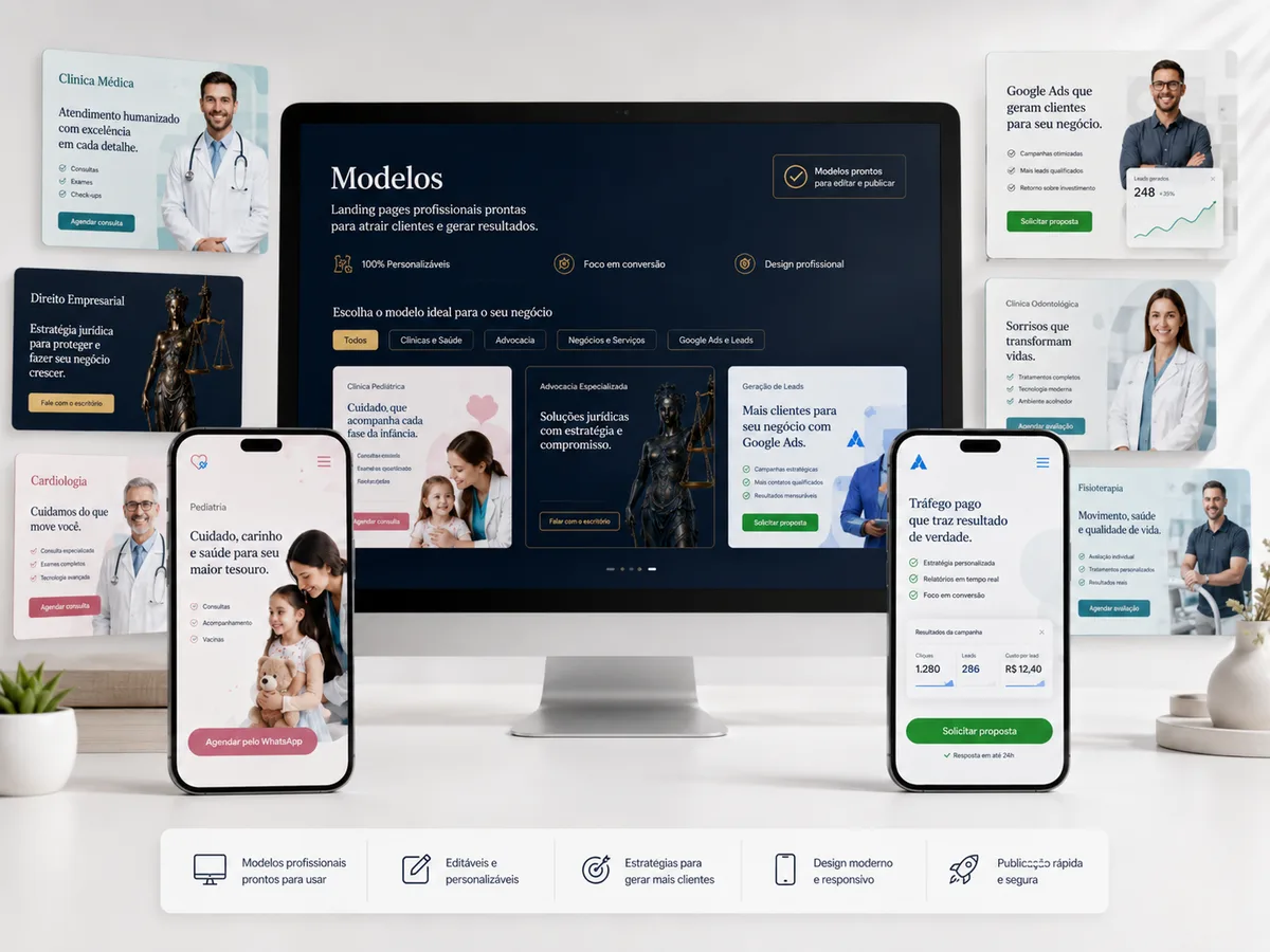 Vitrine de modelos de Landing Pages disponíveis para adaptação