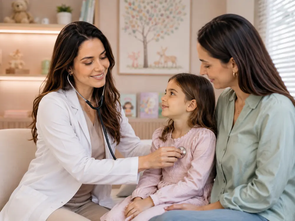Atendimento pediátrico humanizado com mãe e criança
